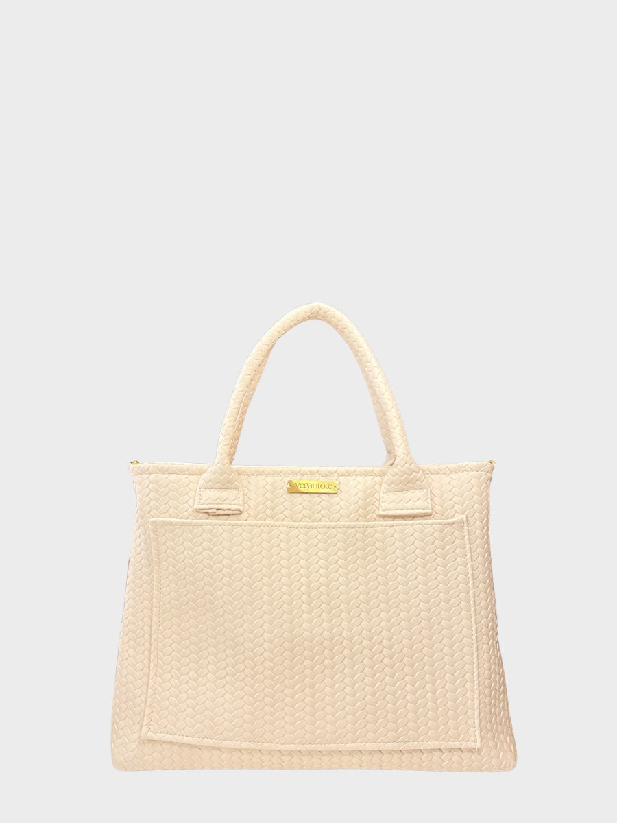 Beige Textured Vegan Leather Handbag