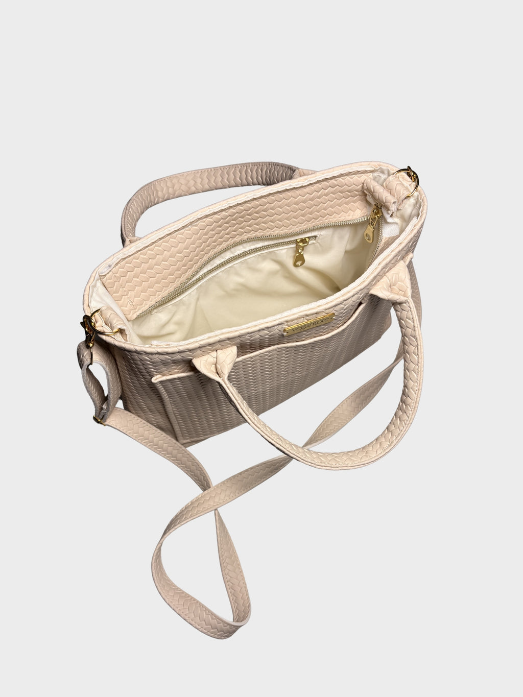 Beige Textured Vegan Leather Handbag