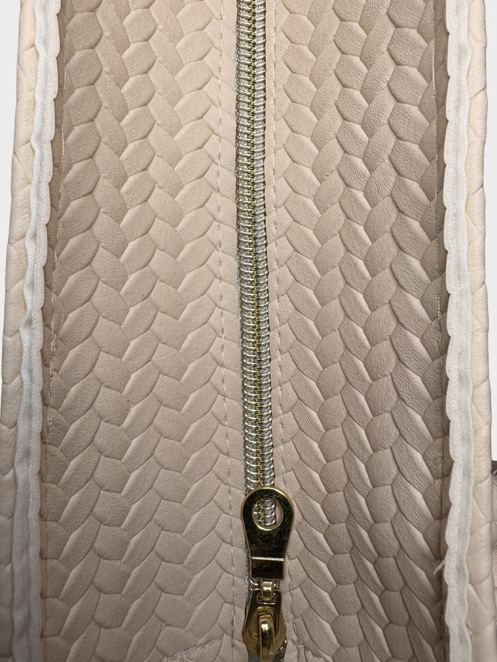 Beige Textured Vegan Leather Handbag