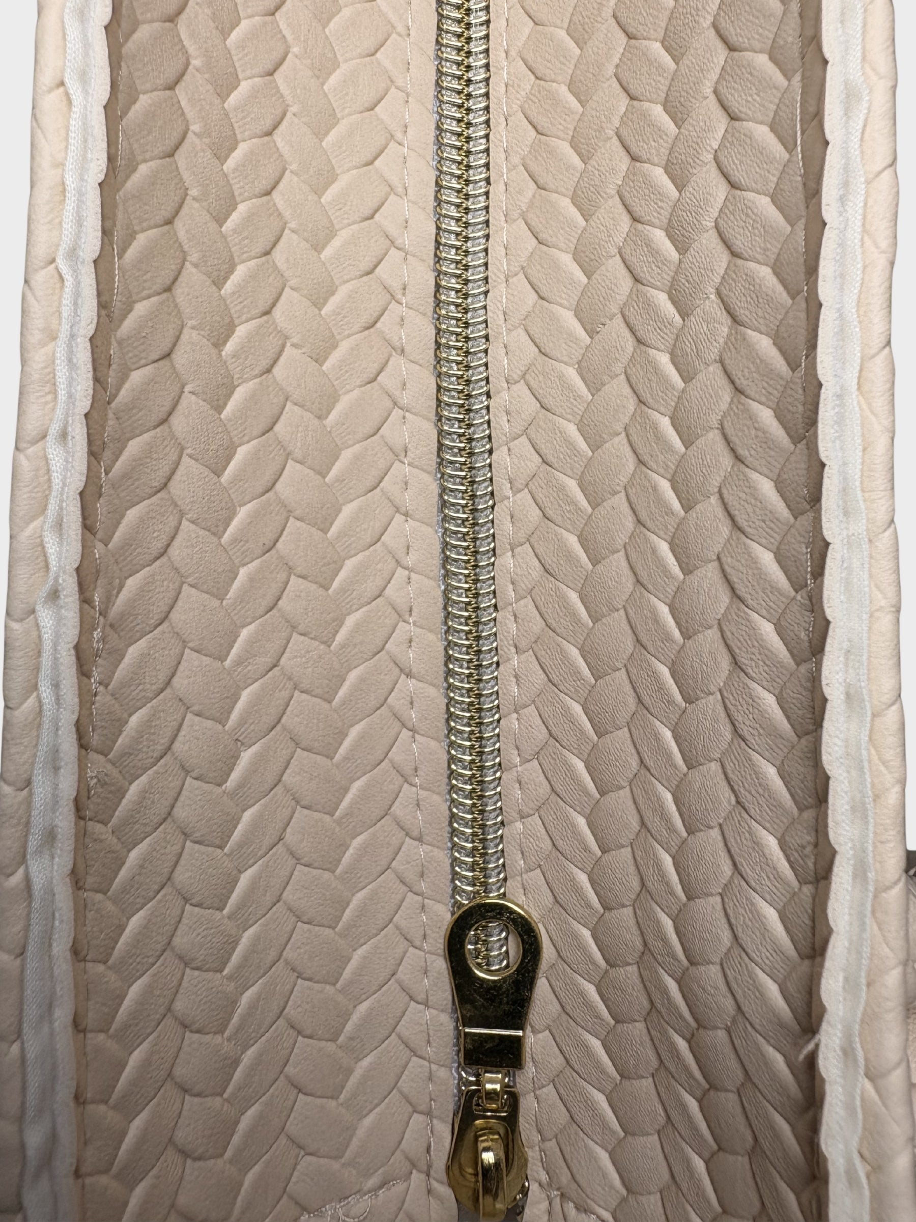 Beige Textured Vegan Leather Handbag