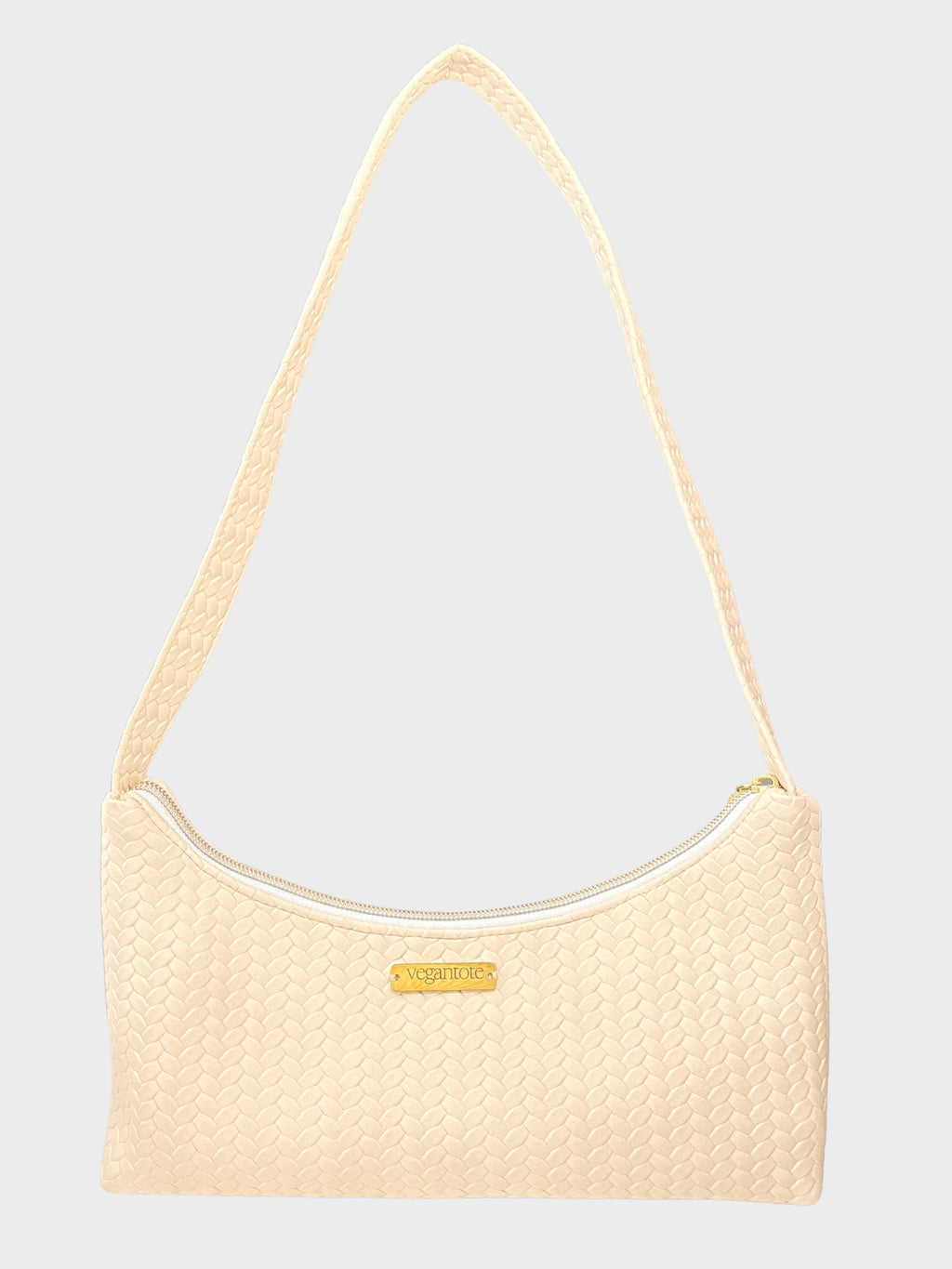 Beige Textured Vegan Leather Shoulder Bag