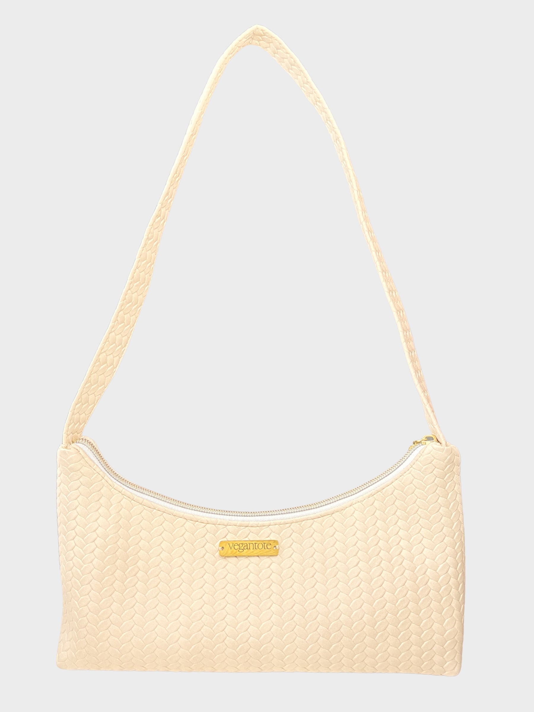Beige Textured Vegan Leather Shoulder Bag