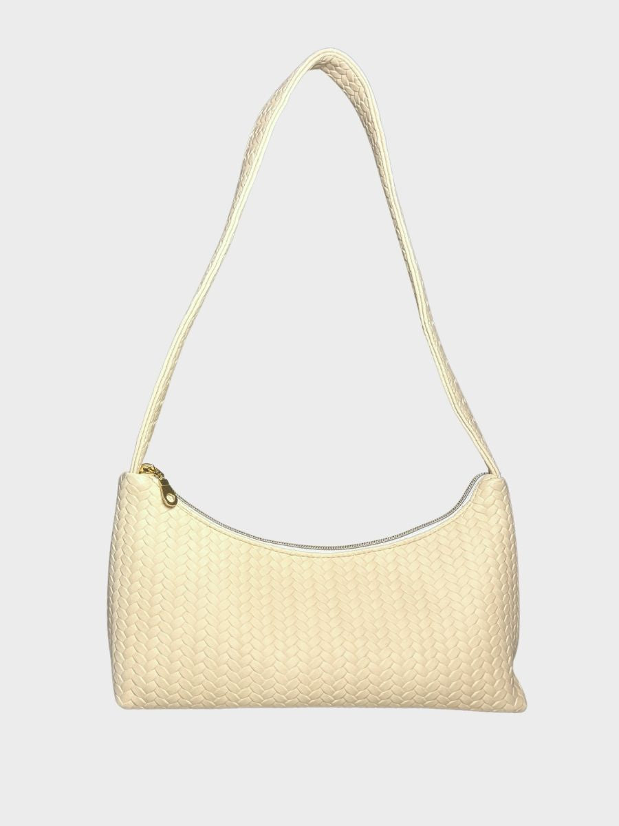 Beige Textured Vegan Leather Shoulder Bag