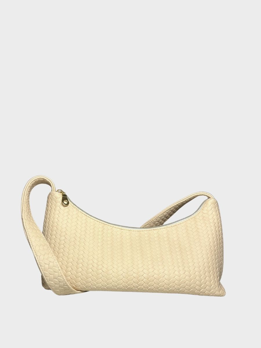 Beige Textured Vegan Leather Shoulder Bag