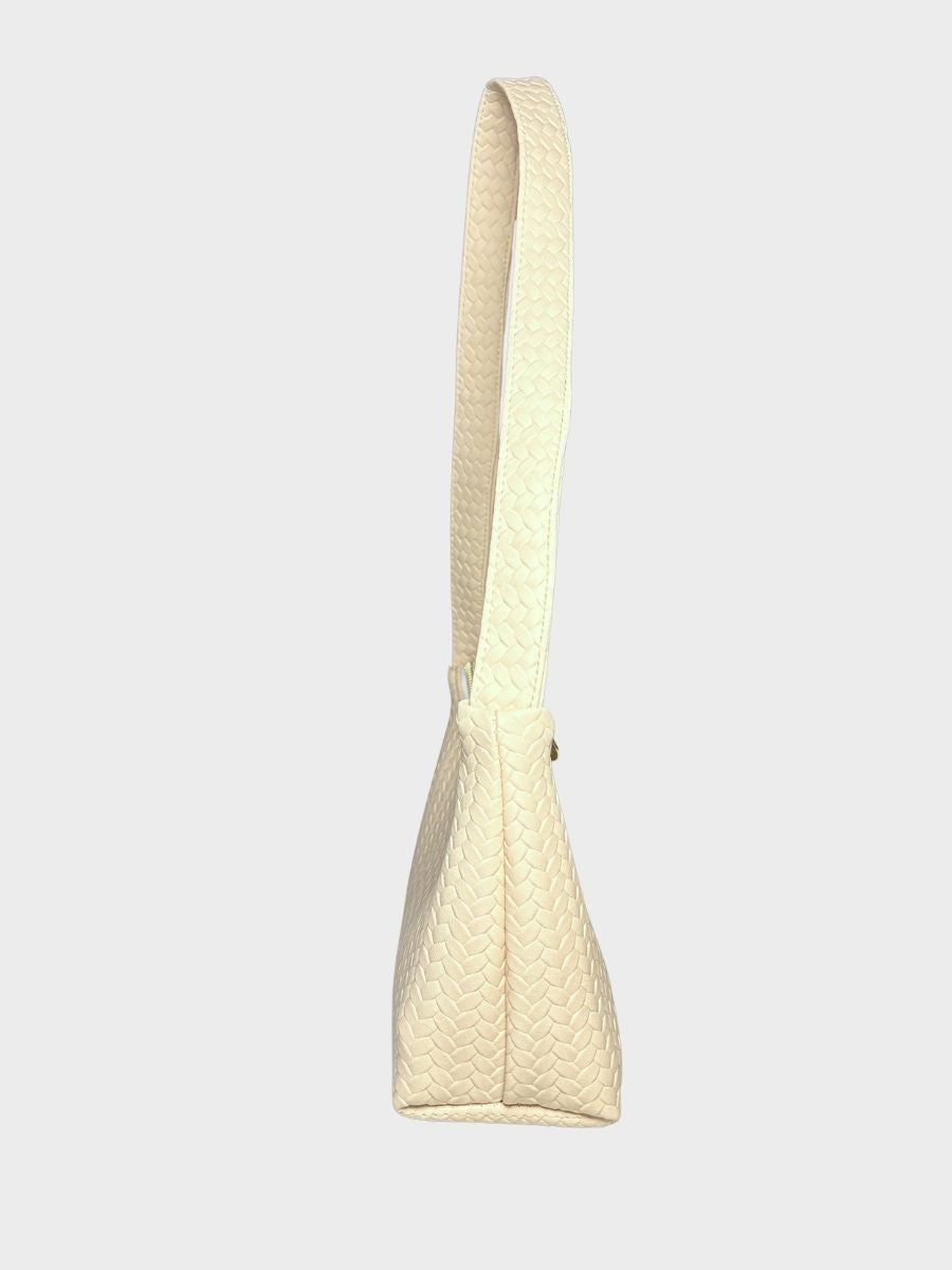 Beige Textured Vegan Leather Shoulder Bag