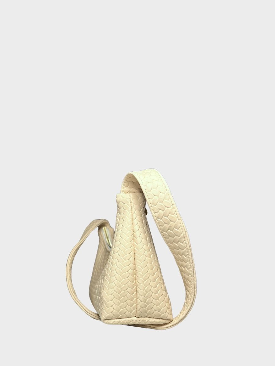 Beige Textured Vegan Leather Shoulder Bag