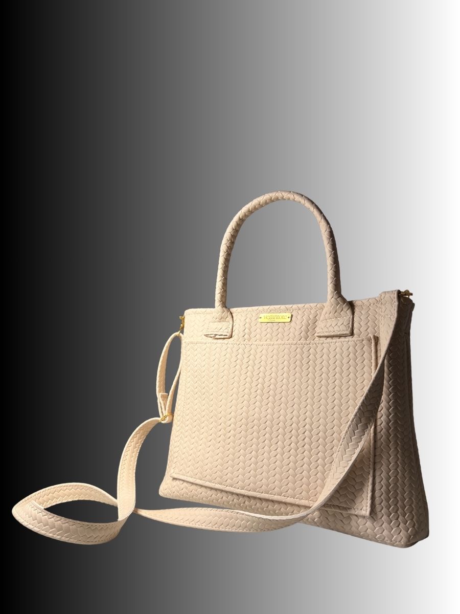 Beige Textured Vegan Leather Handbag