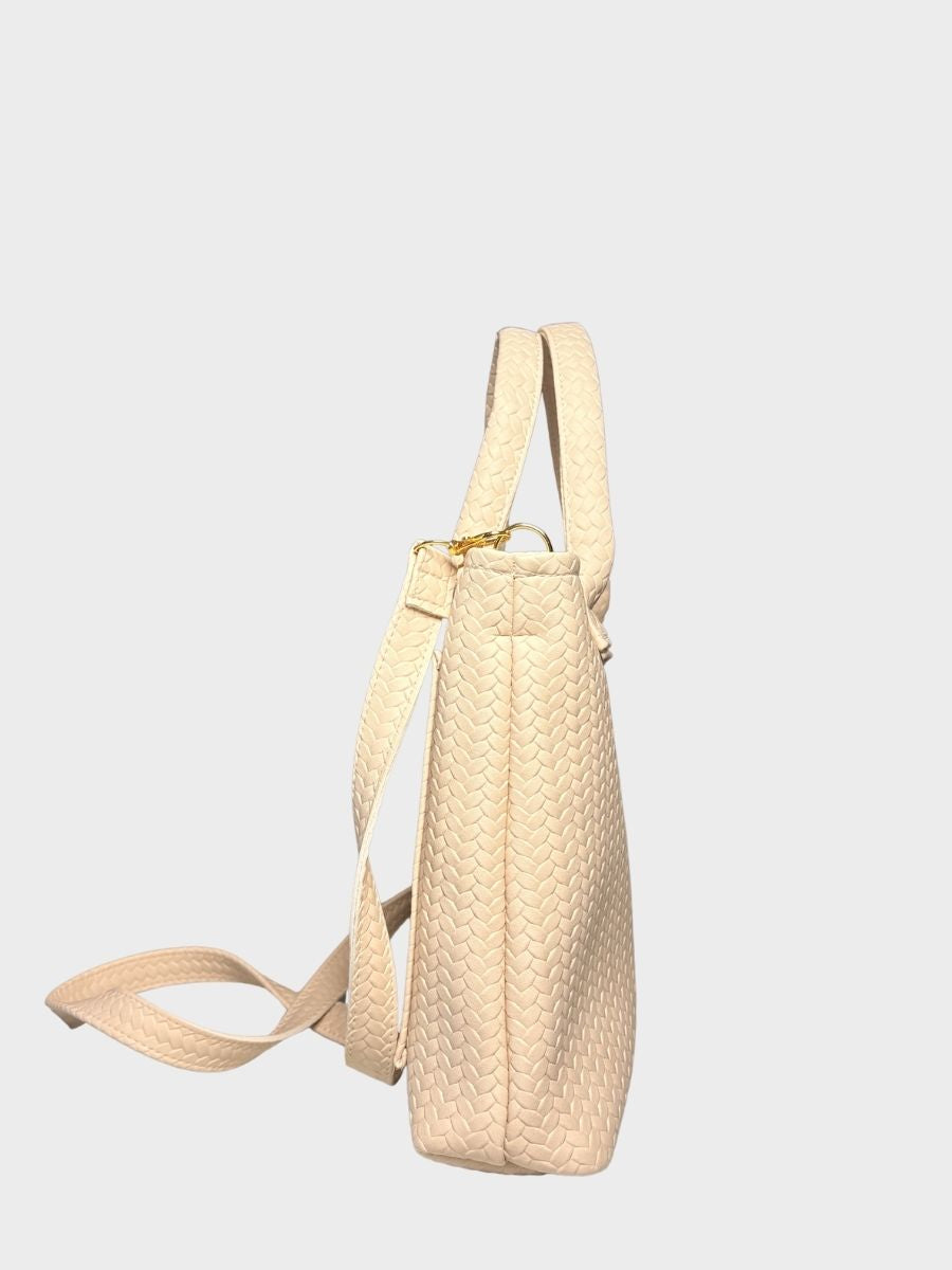 Beige Textured Vegan Leather Handbag