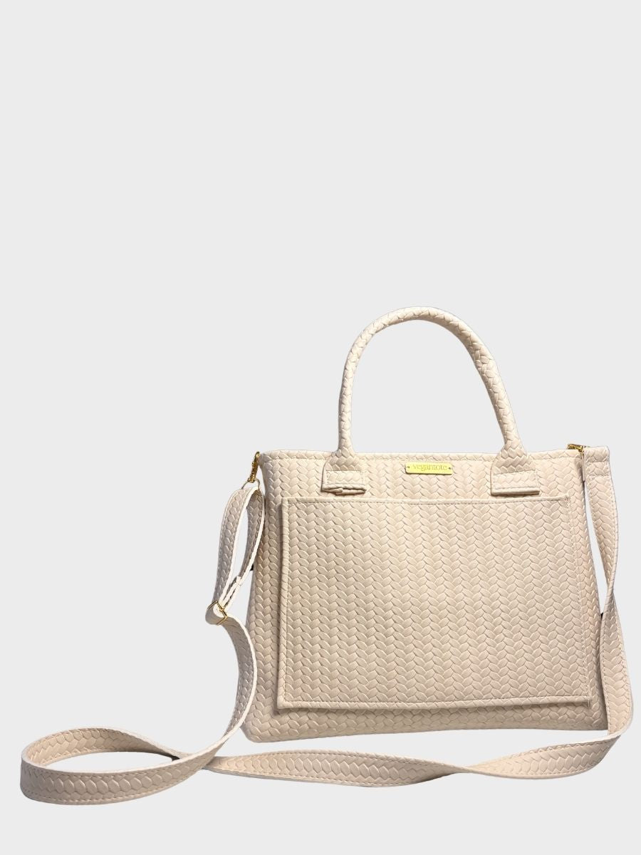 Beige Textured Vegan Leather Handbag