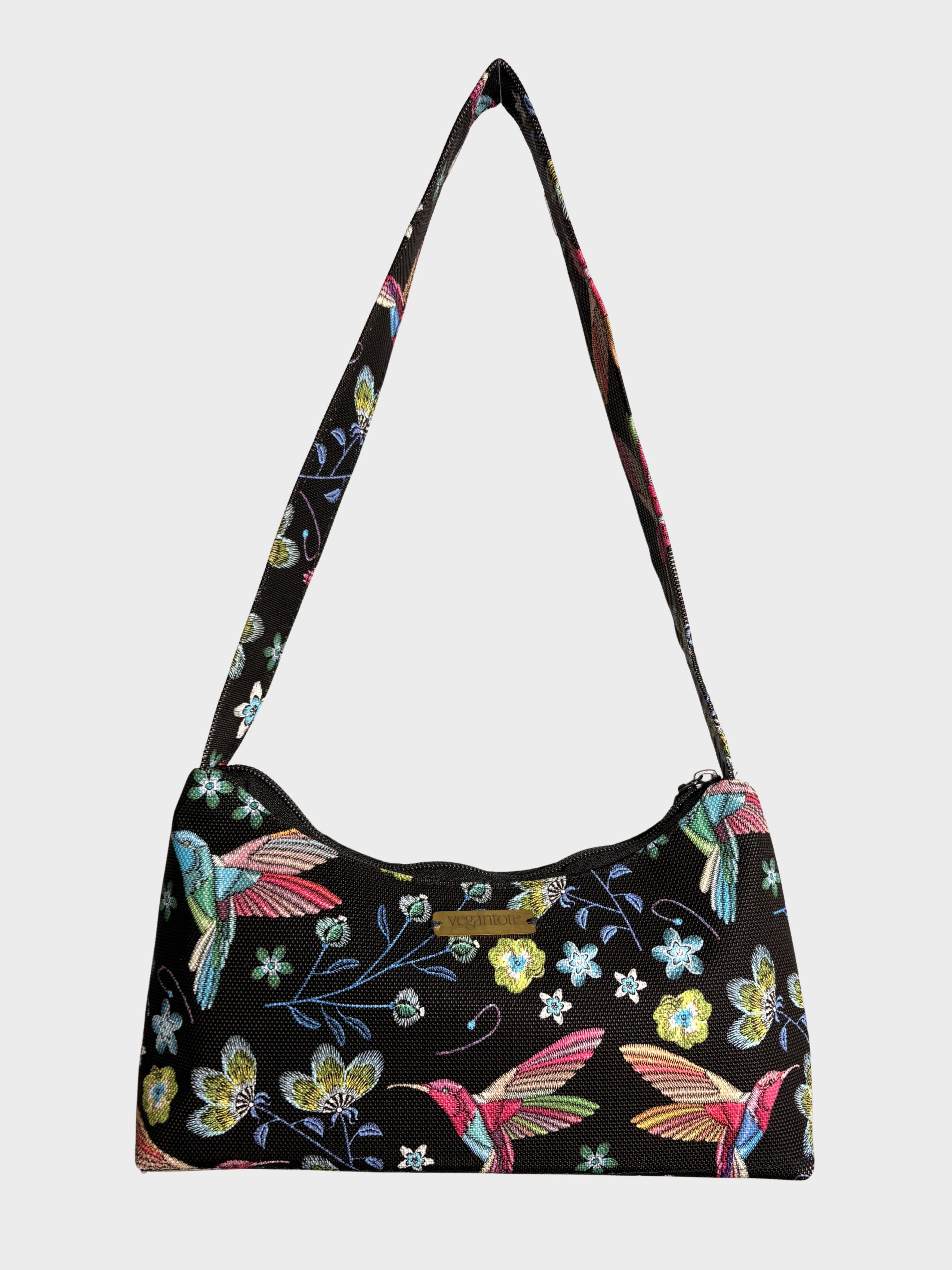 Floral Hummingbird Vegan Leather Shoulder Bag