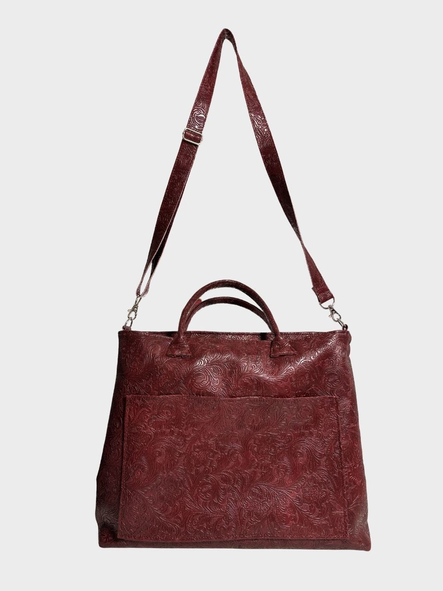 Burgundy Flower Garden Vegan Leather Tote Bag