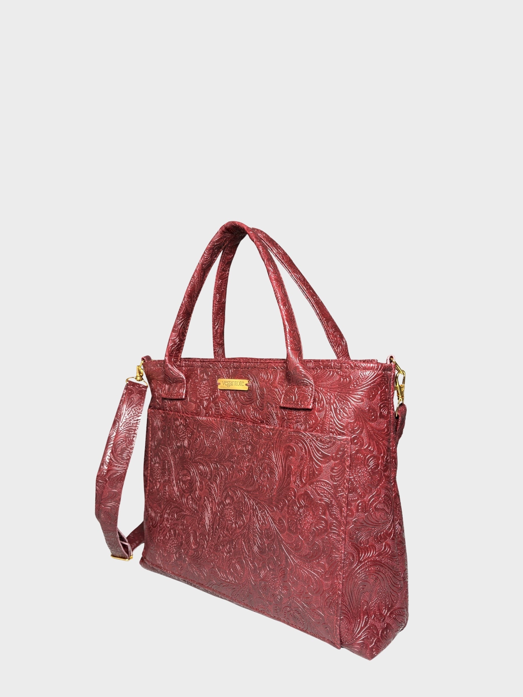 Burgundy Flower Garden Vegan Leather Handbag