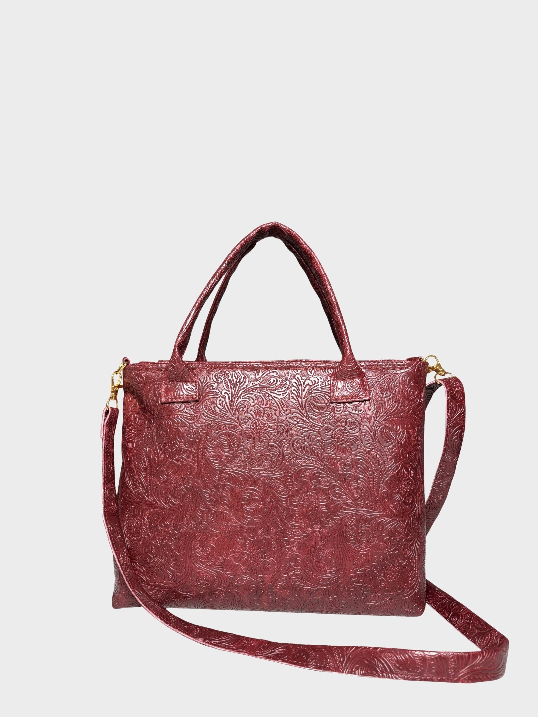 Burgundy Flower Garden Vegan Leather Handbag
