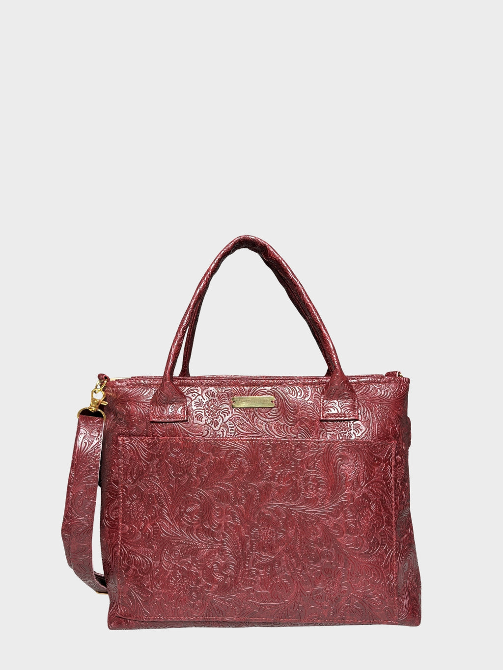 Burgundy Flower Garden Vegan Leather Handbag