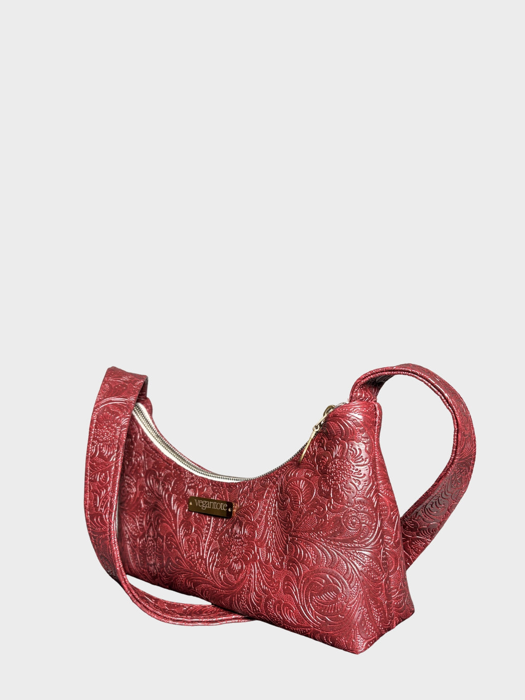 Burgundy Flower Garden Vegan Leather Shoulder Bag