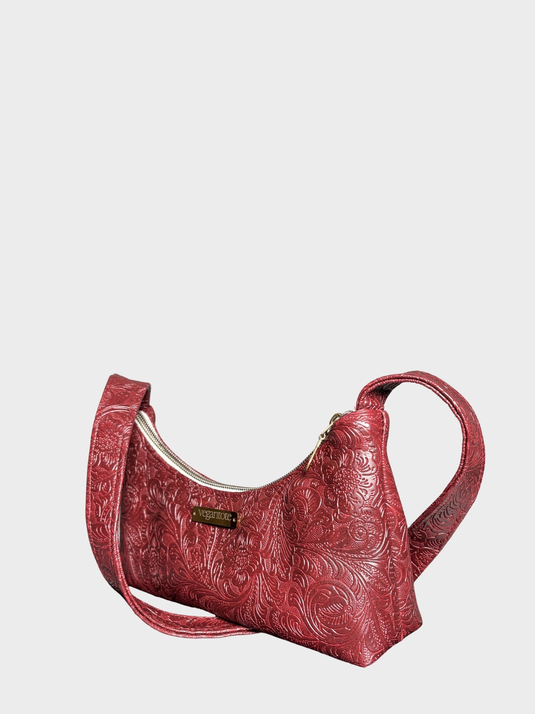 Burgundy Flower Garden Vegan Leather Shoulder Bag