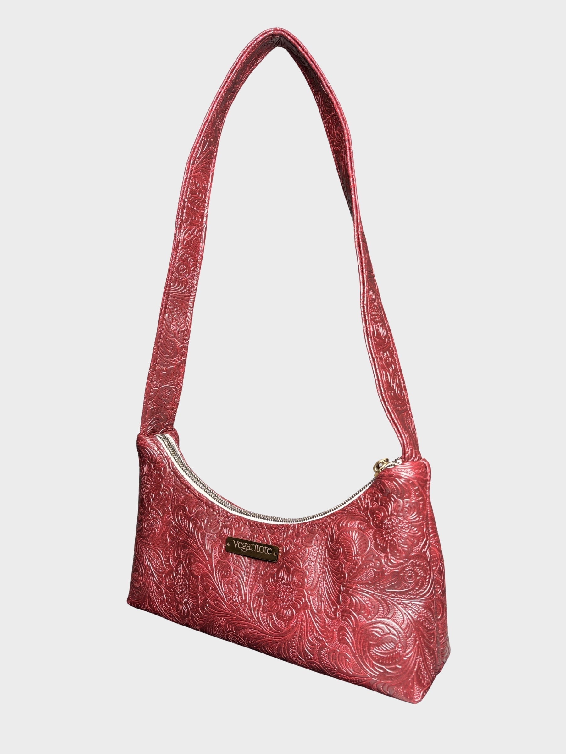 Burgundy Flower Garden Vegan Leather Shoulder Bag