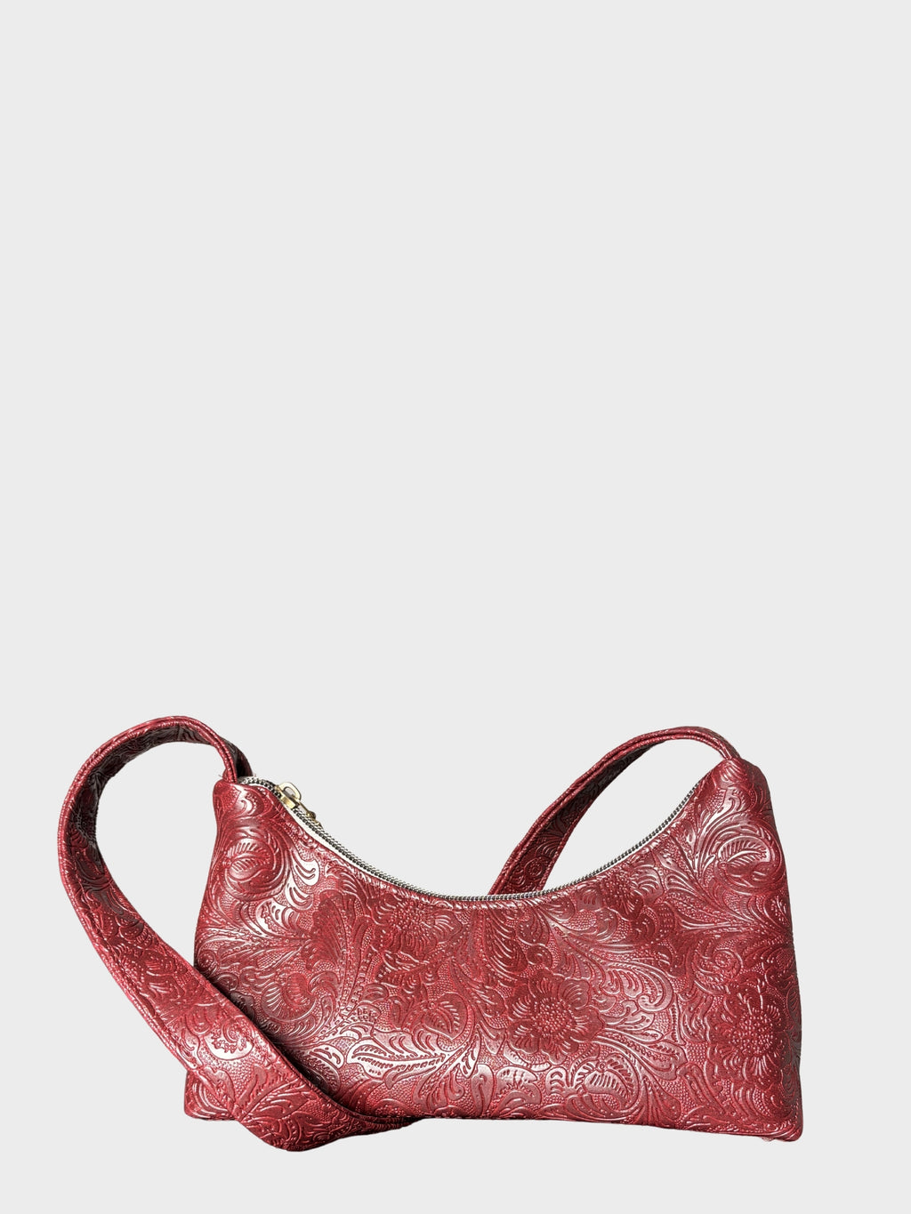 Burgundy Flower Garden Vegan Leather Shoulder Bag