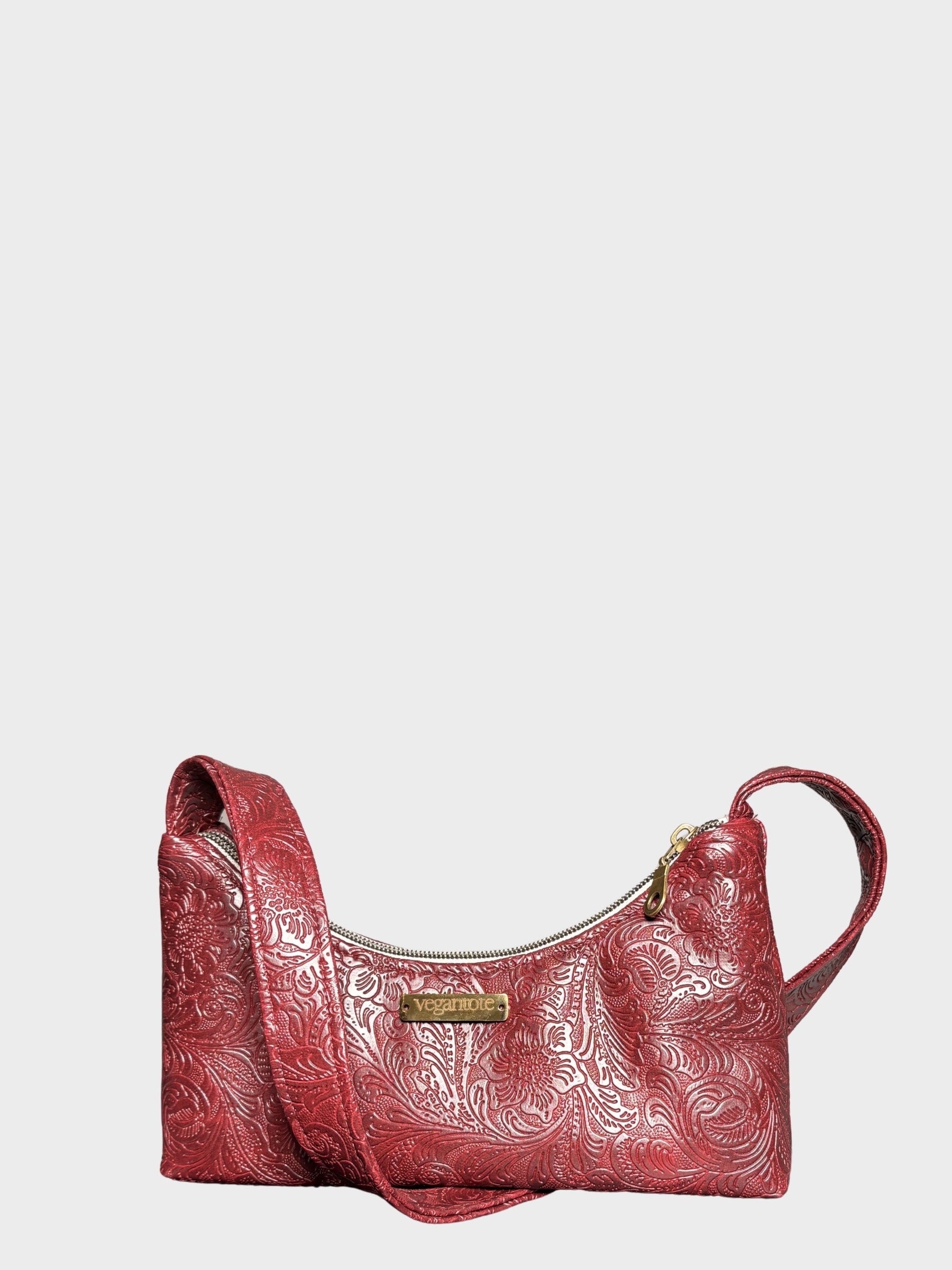 Burgundy Flower Garden Vegan Leather Shoulder Bag