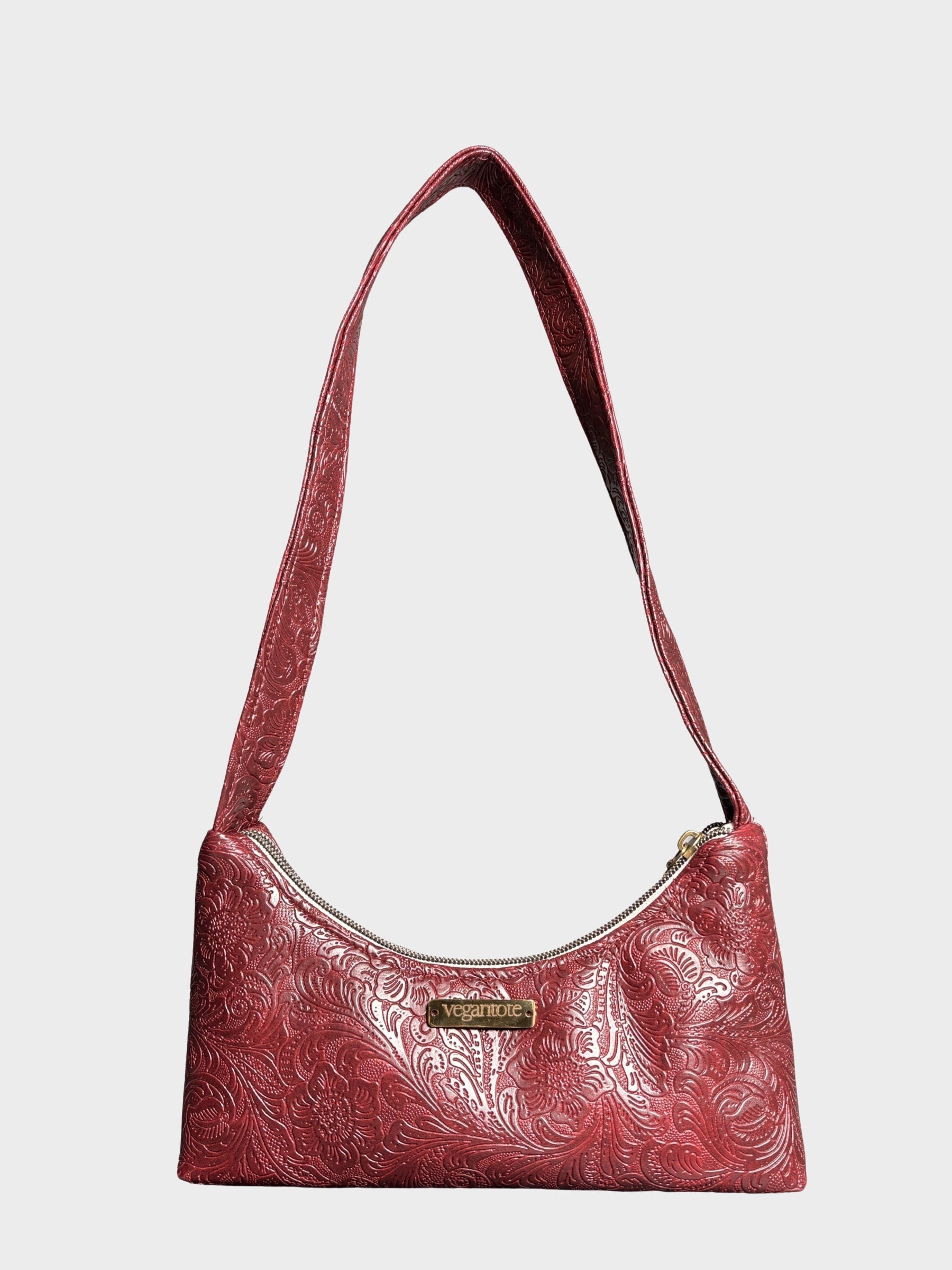 Burgundy Flower Garden Vegan Leather Shoulder Bag