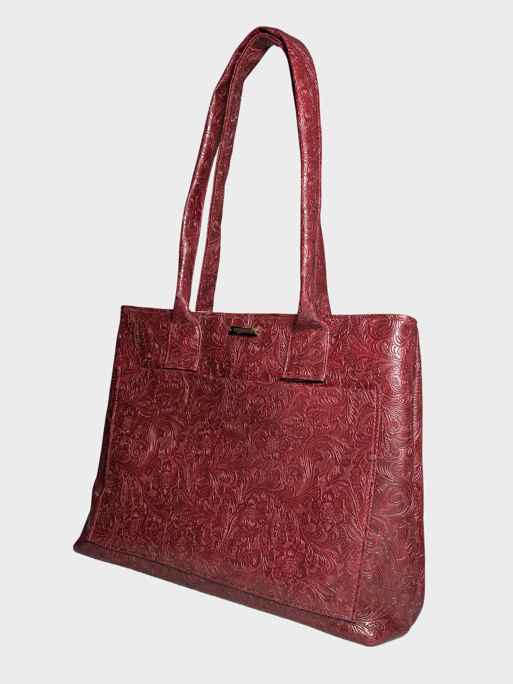 Burgundy Flower Garden Vegan Leather Tote Bag