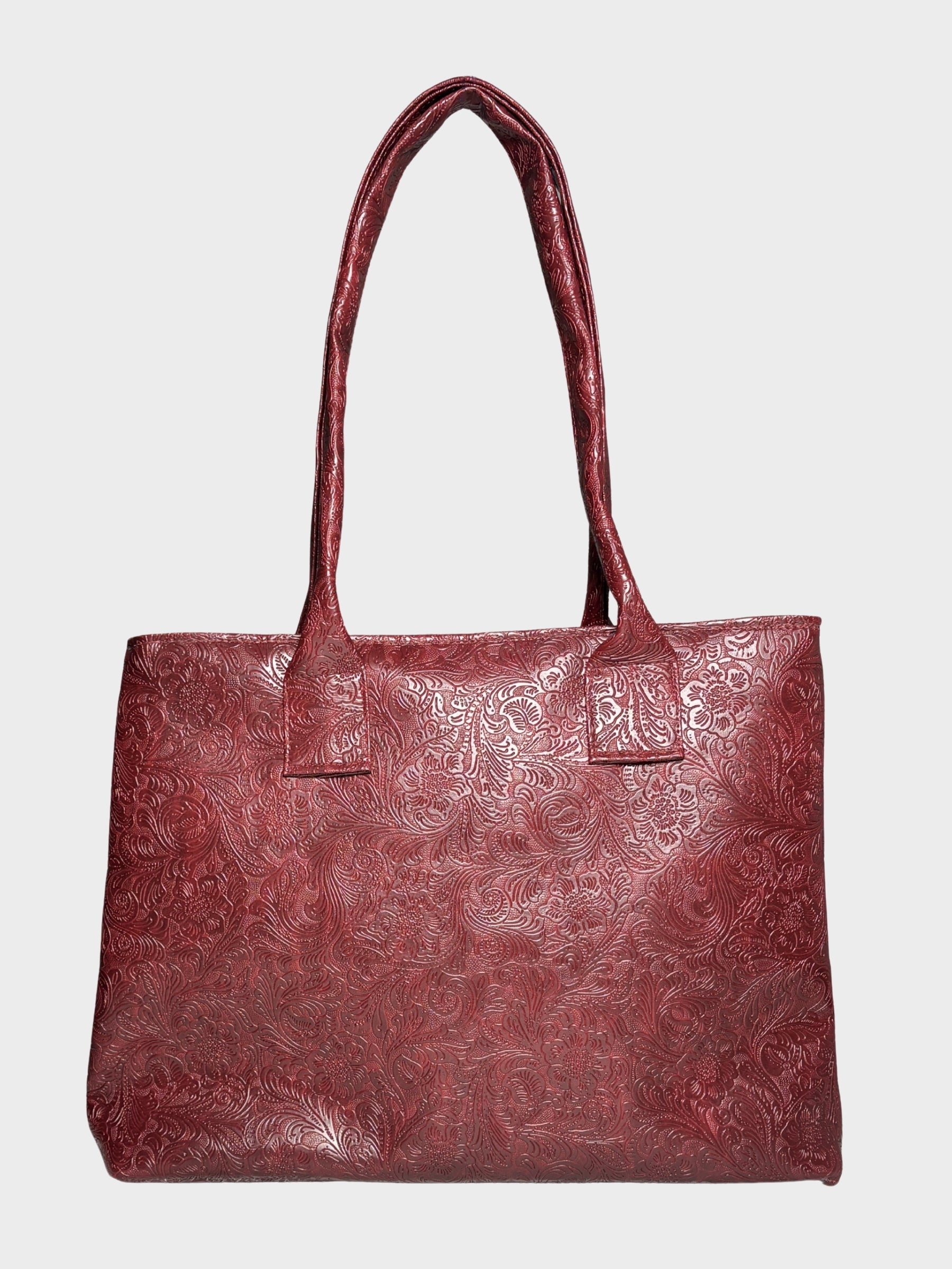 Burgundy Flower Garden Vegan Leather Tote Bag