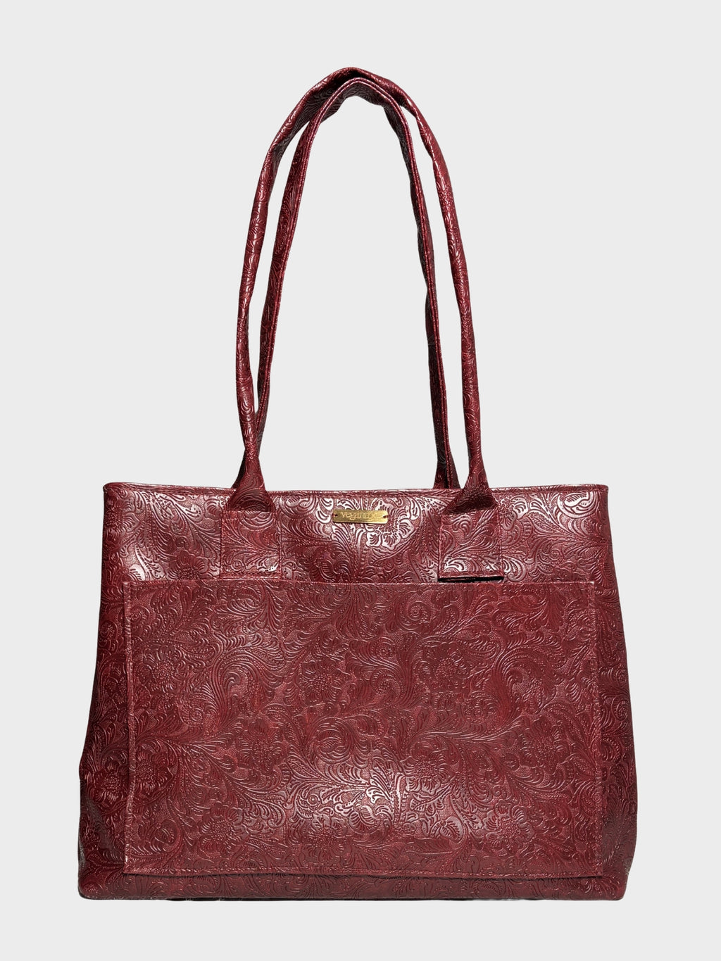 Burgundy Flower Garden Vegan Leather Tote Bag