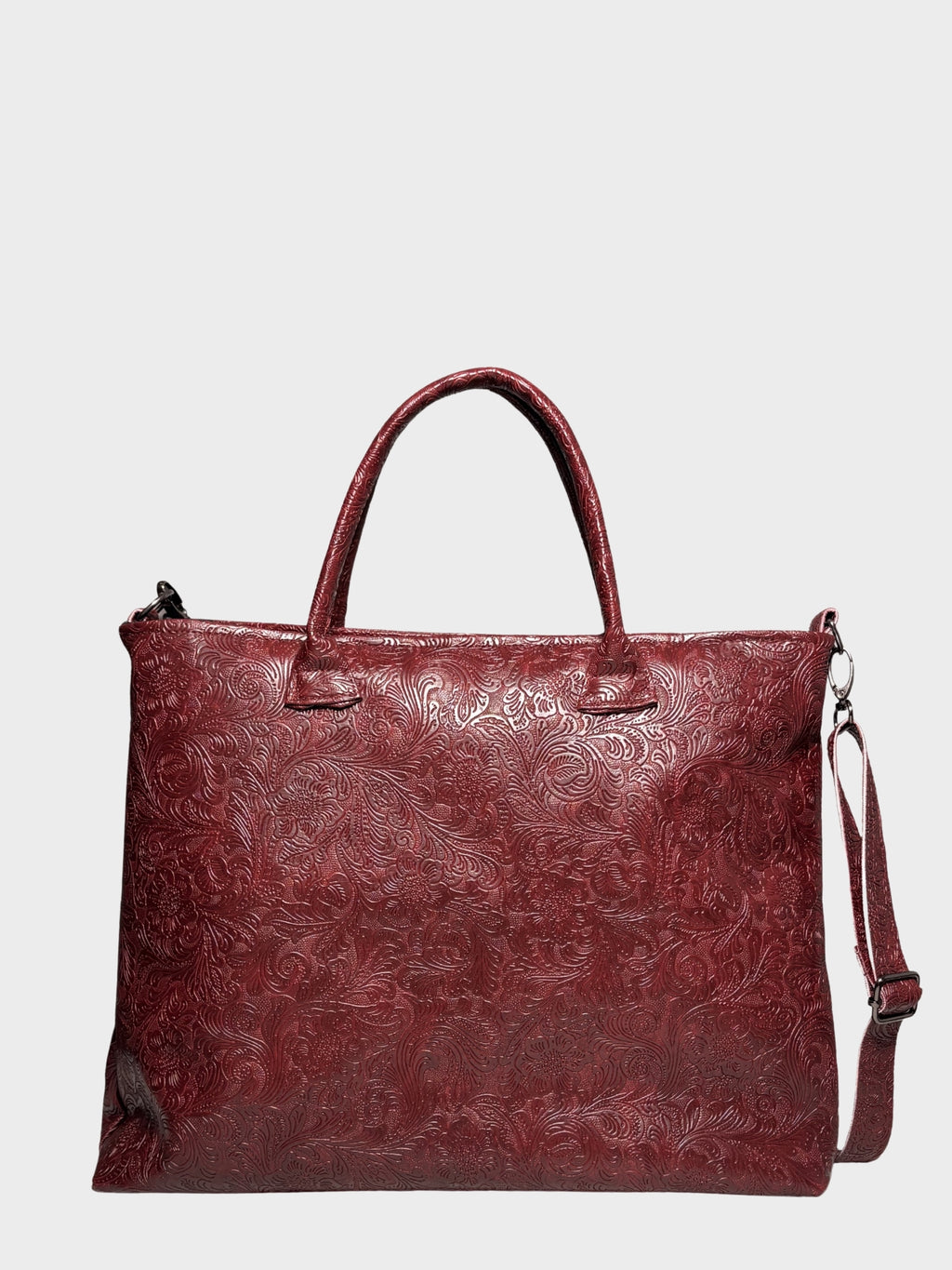 Burgundy Flower Garden Vegan Leather Tote Bag