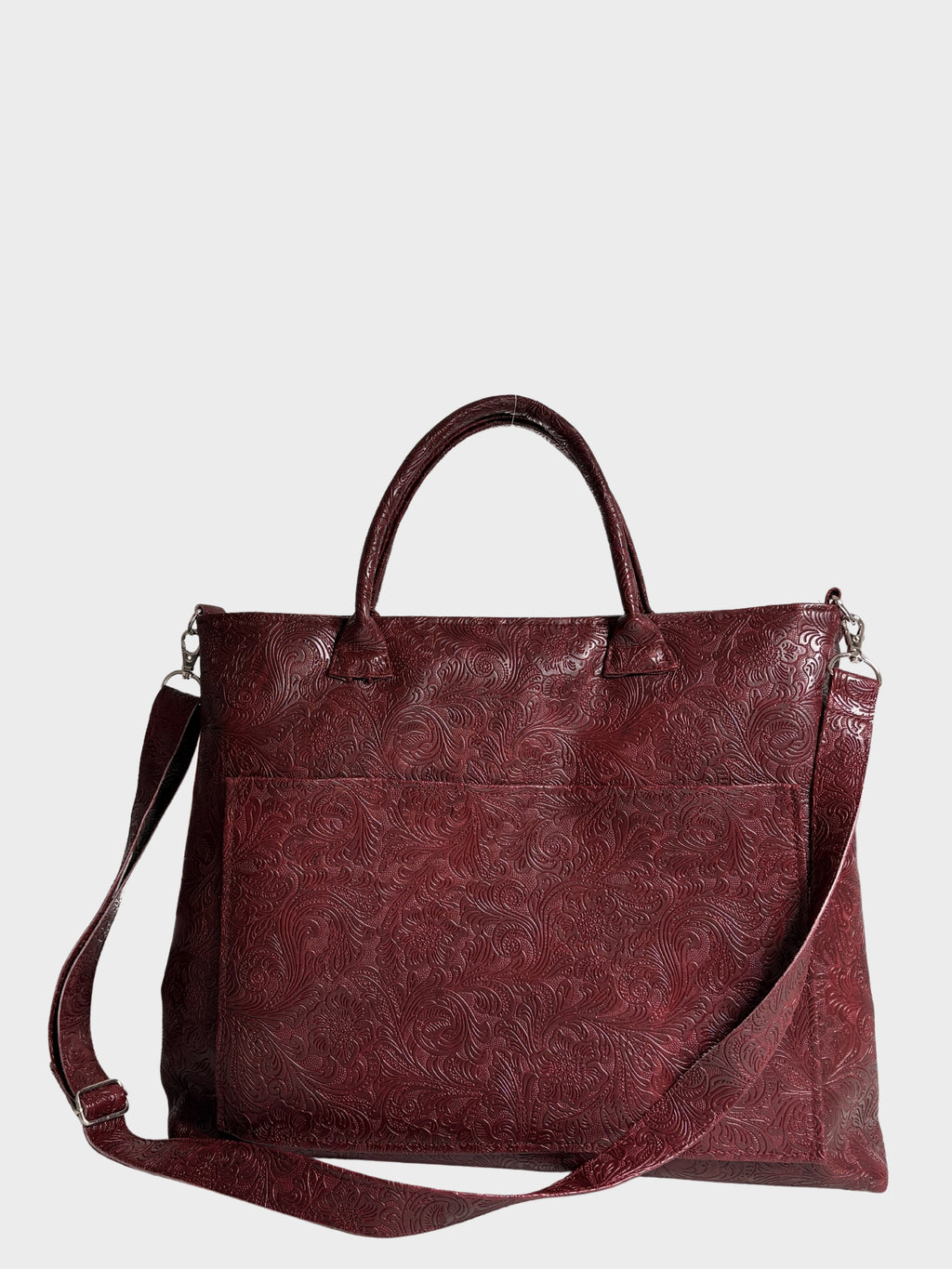 Burgundy Flower Garden Vegan Leather Tote Bag