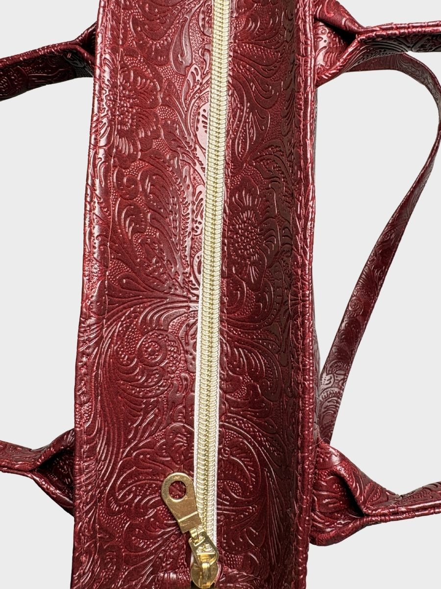 Burgundy Flower Garden Vegan Leather Handbag